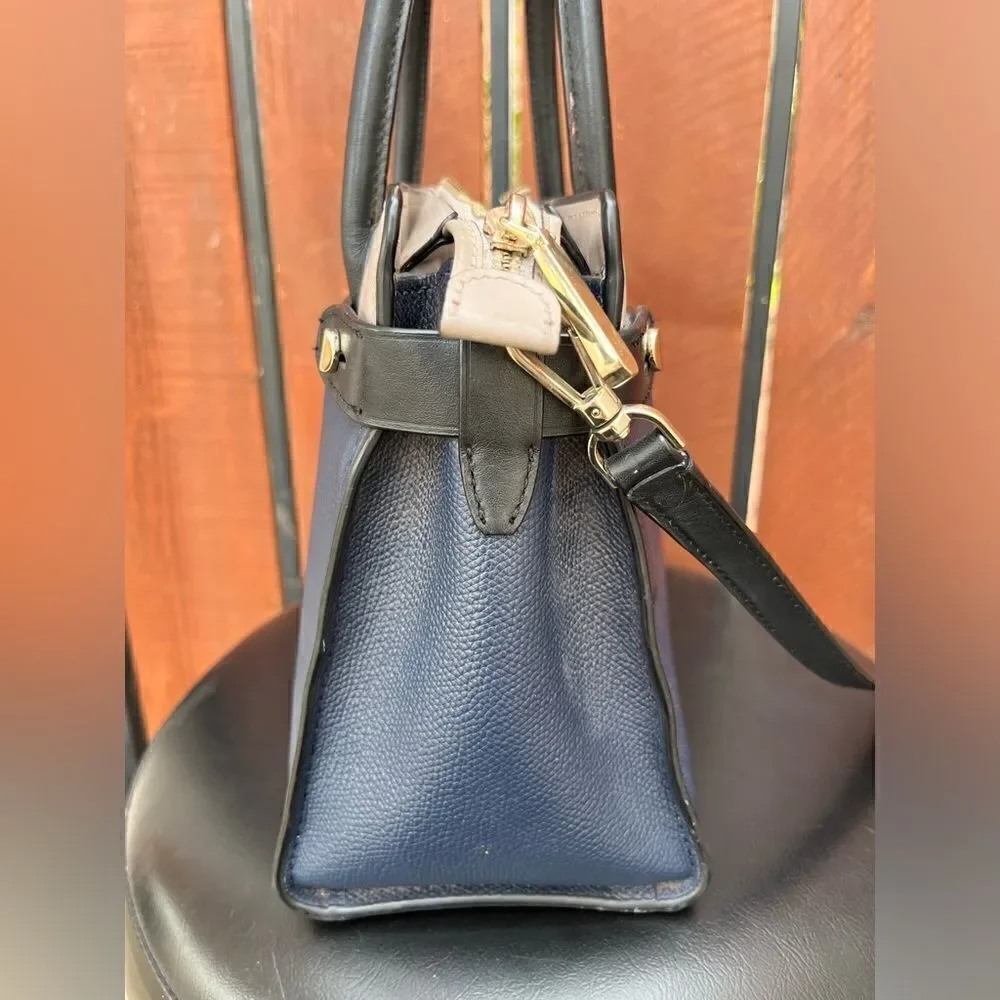 KATE SPADE Classic Medium Leather Satchel Bag Navy blue/blush